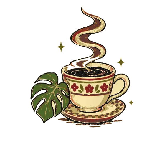 Tattoo flash of a steaming coffee cup